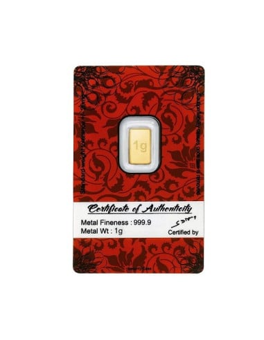Bangalore Refinery Gold Bar Of 1 Grams in 24 Karat  999.9 Purity / Fineness