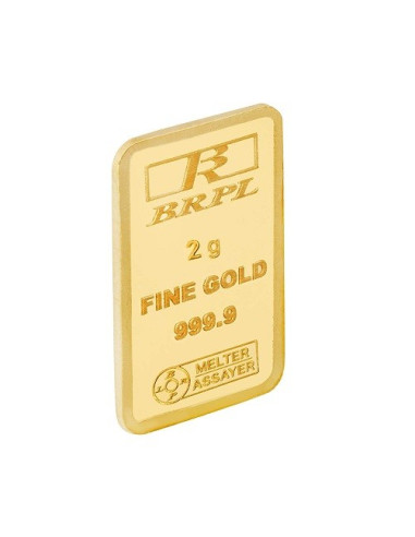 Bangalore Refinery Gold Bar Of 2 Grams in 24 Karat  999.9 Purity / Fineness