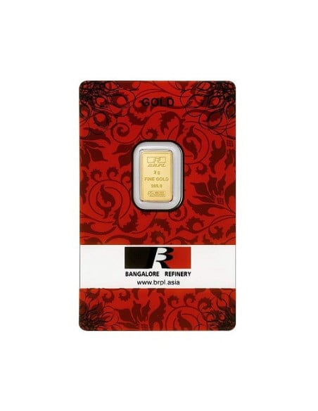 Bangalore Refinery Gold Bar Of 2 Grams in 24 Karat  999.9 Purity / Fineness