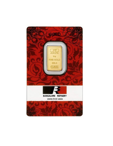Bangalore Refinery Gold Bar Of 5 Grams in 24 Karat  999.9 Purity / Fineness