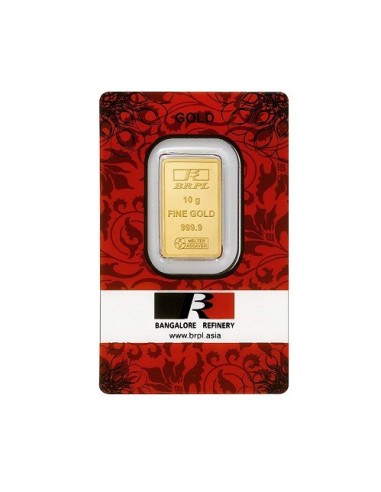 Bangalore Refinery Gold Bar Of 10 Grams in 24 Karat 999.9 Purity / Fineness
