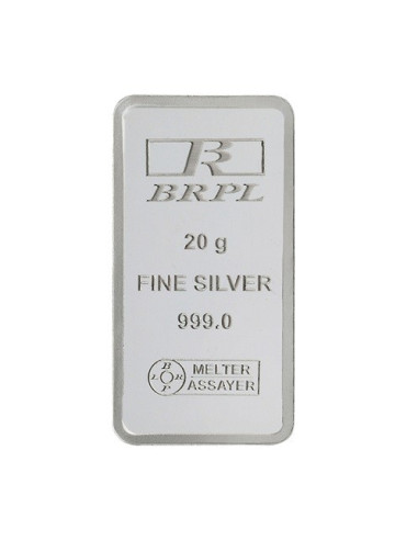Bangalore Refinery Silver Bar Of 20 Grams in 999 Purity / Fineness