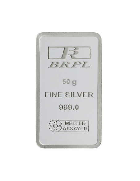 Bangalore Refinery Silver Bar Of 50 Grams in 999 Purity / Fineness