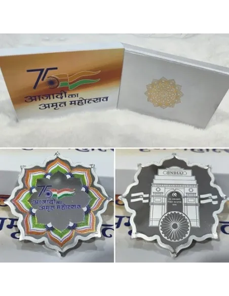 Omkar Mint Aazadi Ka Amrit Mahotsav Color Silver Coin Of 20 Grams in 999 Purity Fineness