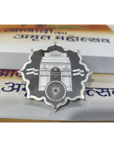 Omkar Mint Aazadi Ka Amrit Mahotsav Color Silver Coin Of 20 Grams in 999 Purity Fineness