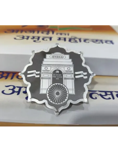 Omkar Mint Aazadi Ka Amrit Mahotsav Color Silver Coin Of 20 Grams in 999 Purity Fineness