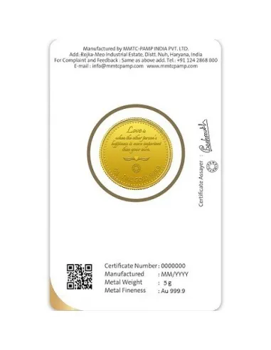 MMTC-PAMP Love Forever Gold Coins of 5 Grams in 24 Karat  999.9 Purity / Fineness