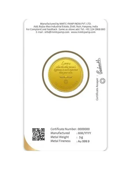 MMTC-PAMP Love Forever Gold Coins of 5 Grams in 24 Karat  999.9 Purity / Fineness