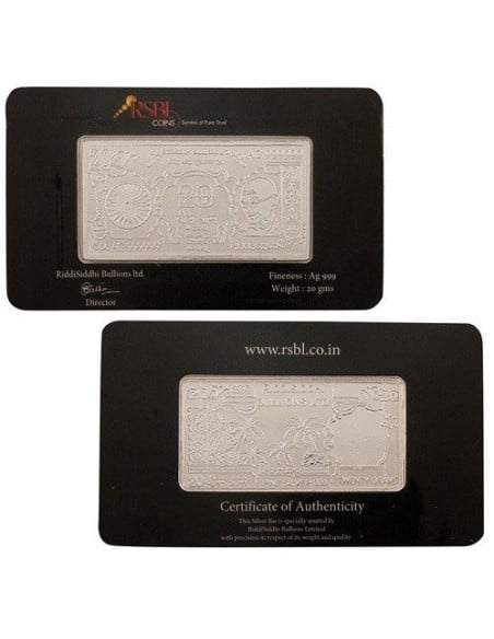 RSBL Silver Note of 20 Grams in 24Kt 999 Purity