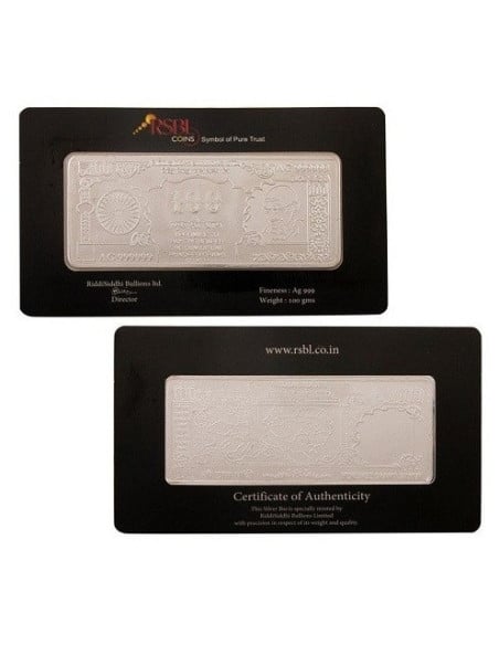 RSBL Silver Note of 100 Grams in 24Kt 999 Purity
