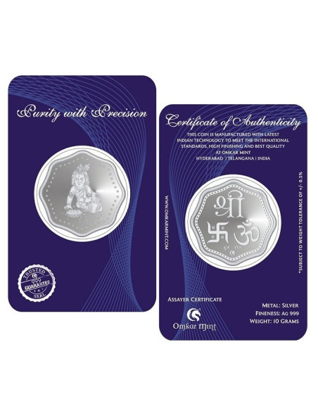 Omkar Mint Octagon Laddu Gopal Silver Coin Of 10 Grams in 999 Purity Fineness