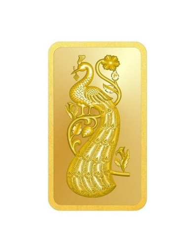 Omkar Mint Peacock Gold Bar Of 1 Gram 24Kt Gold 999 Purity Fineness