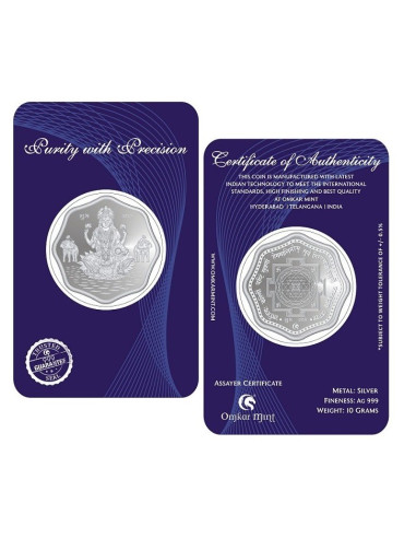Omkar Mint Octagon Lakshmi Silver Coin Of 10 Grams in 999 Purity Fineness