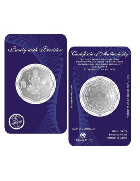 Omkar Mint Octagon Lakshmi Silver Coin Of 10 Grams in 999 Purity Fineness