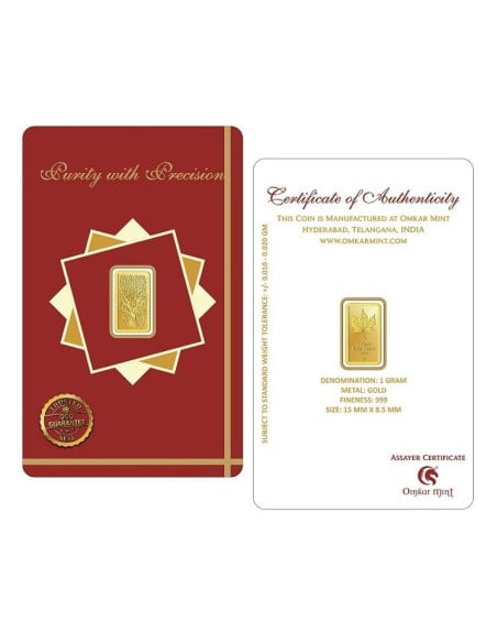 Omkar Mint Kalpataru Gold Bar Of 1 Gram 24Kt Gold 999 Purity Fineness