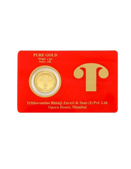 Tribhovandas Bhimji Zaveri & Sons Gold Coin Of 2 Gram 24Kt Gold 999 Purity Fineness