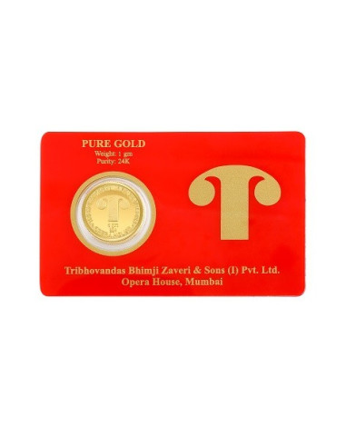 Tribhovandas Bhimji Zaveri & Sons Gold Coin Of 1 Gram 24Kt Gold 999 Purity Fineness