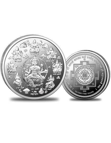 Omkar Mint Ashtalakshmi Silver Coin of 50 Grams in 999 Purity Fineness