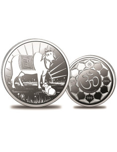 Omkar Mint Kamdhenu Mata Silver Coin of 10 Grams in 999 Purity Fineness