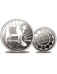 Omkar Mint Kamdhenu Mata Silver Coin of 100 Grams in 999 Purity Fineness