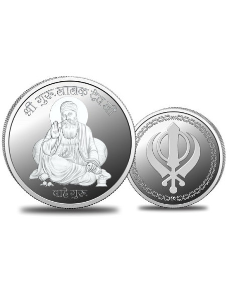 Omkar Mint Gurunanak Dev Ji Silver Coin of 5 Grams in 999 Purity Fineness
