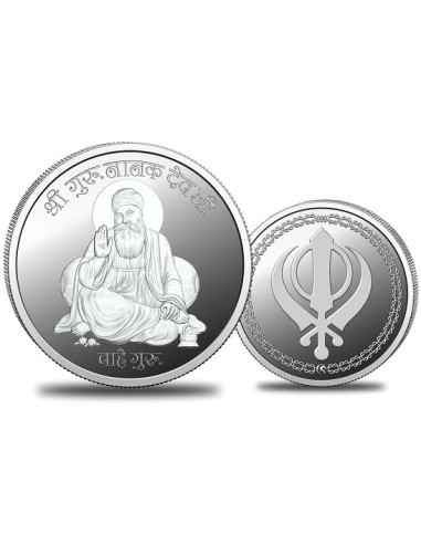 Omkar Mint Gurunanak Dev Ji Silver Coin of 5 Grams in 999 Purity Fineness