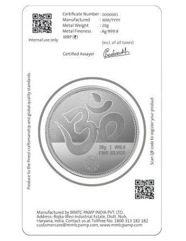 MMTC PAMP Silver Coin Laxmi Ganesh of 20 Gram in 999.9 Purity in Certicard / Fineness