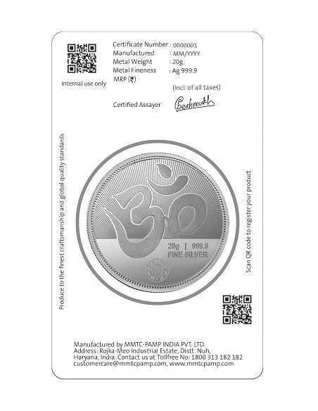 MMTC PAMP Silver Coin Laxmi Ganesh of 20 Gram in 999.9 Purity in Certicard / Fineness