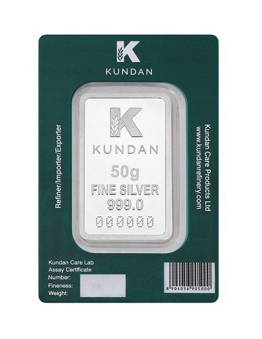 Kundan Kalpataru Tree Color Silver Bar of 50 Gram in 999 Purity / Fineness in Certi Card