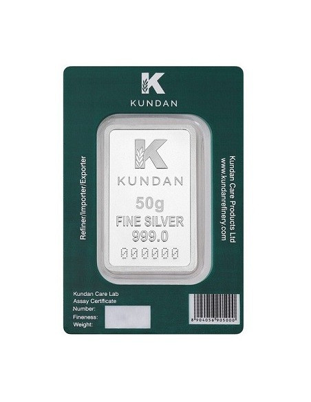 Kundan Kalpataru Tree Color Silver Bar of 50 Gram in 999 Purity / Fineness in Certi Card