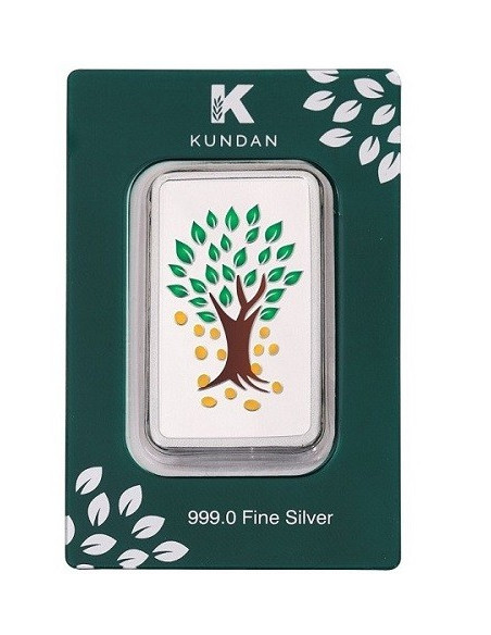 Kundan Kalpataru Tree Color Silver Bar of 50 Gram in 999 Purity / Fineness in Certi Card