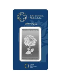MMTC-PAMP Silver Rose Ingot Bar of 50 Gram in 999.9 Purity / Fineness in Certi Card