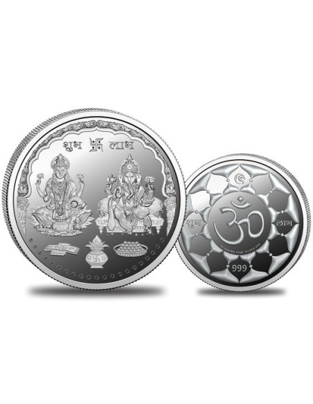 Omkar Mint Lakshmi Ganesh Silver Coin of 10 Grams in 999 Purity Fineness