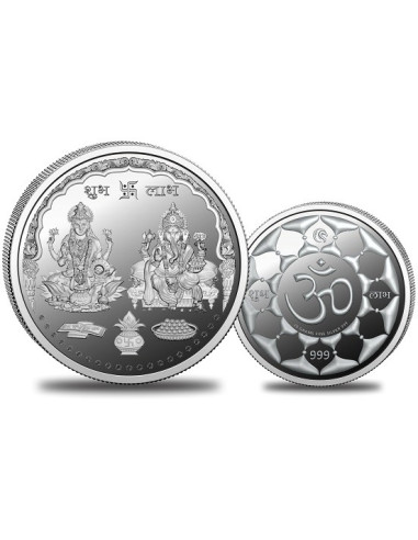 Omkar Mint Lakshmi Ganesh Silver Coin of 20 Grams in 999 Purity Fineness