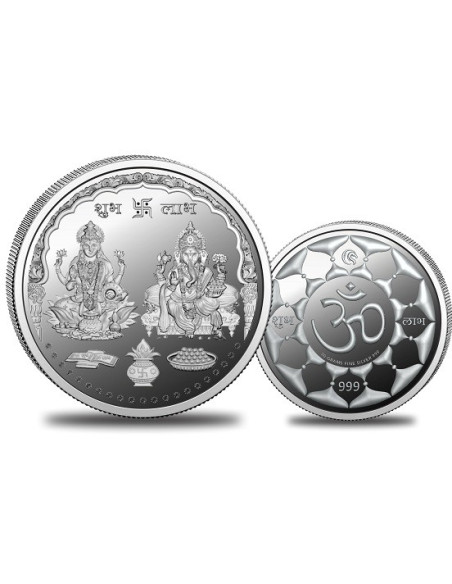 Omkar Mint Lakshmi Ganesh Silver Coin of 50 Grams in 999 Purity Fineness