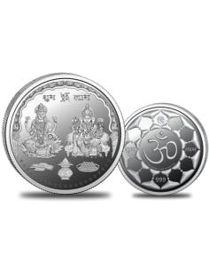 Omkar Mint Lakshmi Ganesh Silver Coin of 100 Grams in 999 Purity Fineness
