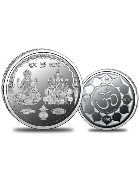 Omkar Mint Lakshmi Ganesh Silver Coin of 100 Grams in 999 Purity Fineness