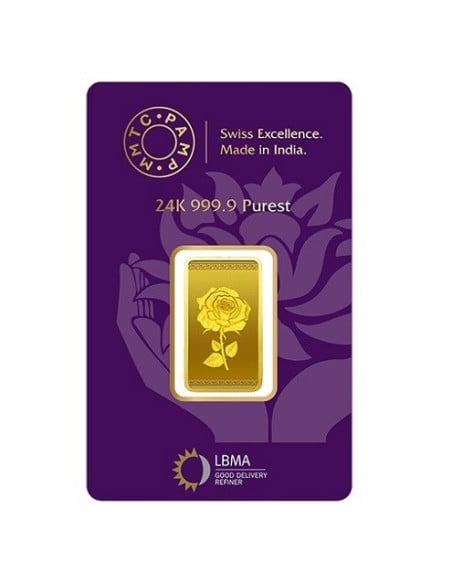 MMTC-PAMP Gold Rose Ingot Bar of 10 Grams in 24 Karat  999.9 Purity / Fineness