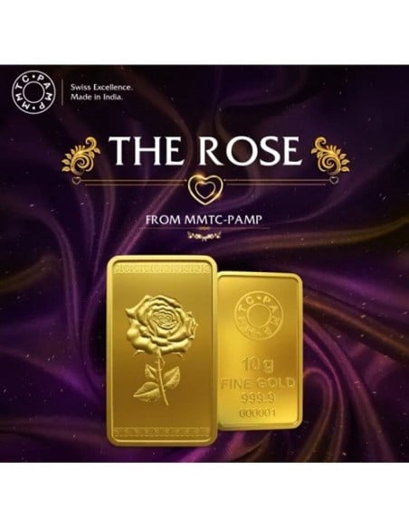MMTC-PAMP Gold Rose Ingot Bar of 10 Grams in 24 Karat  999.9 Purity / Fineness