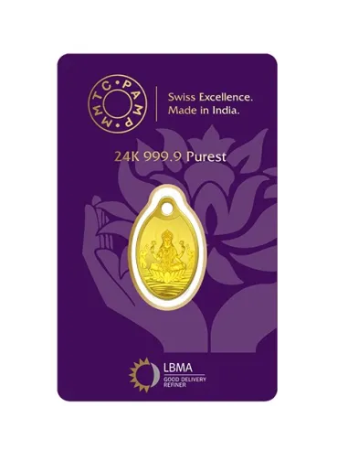 MMTC-PAMP Gold Oval Goddess Lakshmi Pendant of 2 Gram in 24 Karat / 999.9 Purity Fineness 