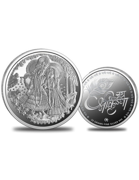 Omkar Mint Radha Krishna Silver Coin of 20 Grams in 999 Purity Fineness