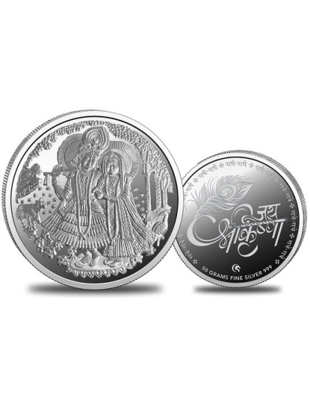 Omkar Mint Radha Krishna Silver Coin of 50 Grams in 999 Purity Fineness