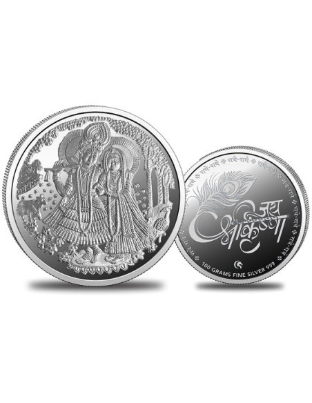 Omkar Mint Radha Krishna Silver Coin of 100 Grams in 999 Purity Fineness