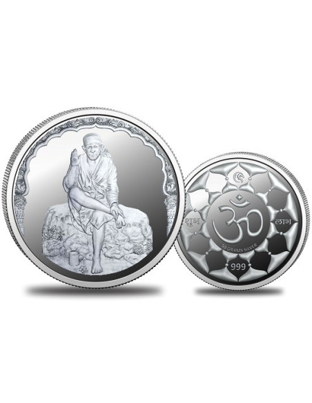 Omkar Mint Sai Baba Silver Coin of 50 Grams in 999 Purity Fineness