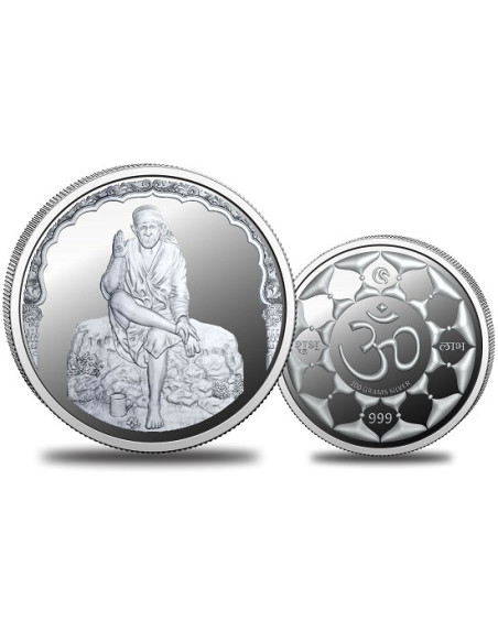 Omkar Mint Sai Baba Silver Coin of 50 Grams in 999 Purity Fineness