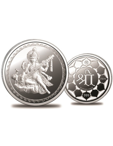 Omkar Mint Saraswati Silver Coin of 50 Grams in 999 Purity Fineness