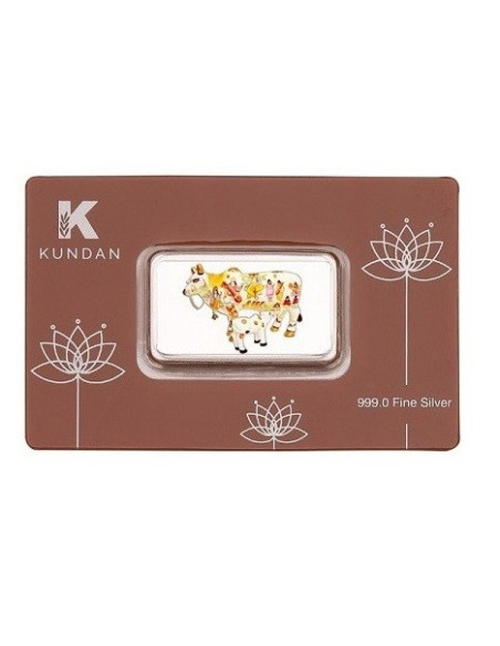 Kundan Color Kamdhenu Cow Silver Bar of 20 Gram in 999.9 Purity / Fineness in Certi Card