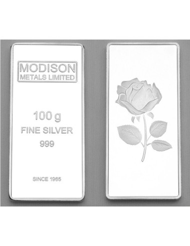 Modison Silver Bar of 100 Grams in 24Kt 999 Purity Fineness in Paper Folder Packing
