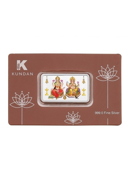 Kundan Lakshmi Ganesha Color Silver Bar Of 100 Gram in 999 Purity / Fineness in Certi Card