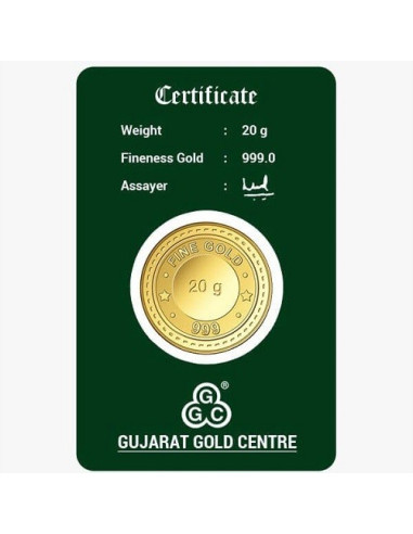 Gujarat Gold Centre Gold Coin Of 20 Gram 24Kt in 999 Purity / Fineness